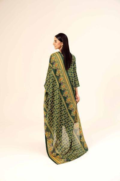 3 Pcs Women's Unstitched Lawn Printed Suit – Elegant Green for Everyday Grace