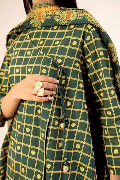 3 Pcs Women's Unstitched Lawn Printed Suit – Elegant Green for Everyday Grace