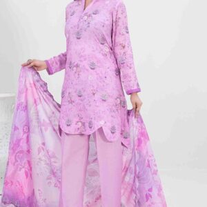 3 Pcs Women's Unstitched Lawn Printed Suit – Elegant Lilac Design for All Occasions