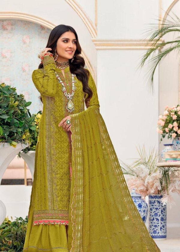 3 Pcs Women's Unstitched Viscose Plain Suit – Elegant Embroidered Green Outfit