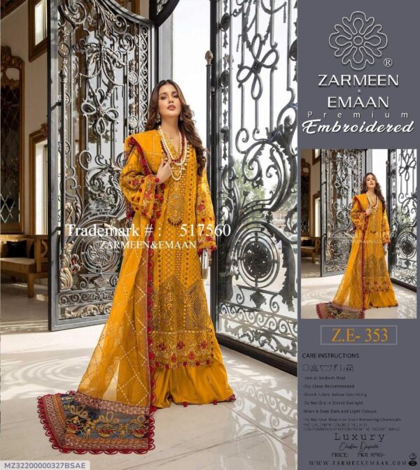 3 Pcs Women's Unstitched Viscose Embroidered Suit – Elegant & Stylish Attire