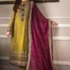 3 Pcs Women's Unstitched Chiffon Embroidered Suit – Elegant Yellow with Sequins Detailing