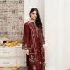 3 Pcs Women's Unstitched Dhanak Embroidered Suit – Maroon with Pashmina Dupatta & Zari Tilla Work